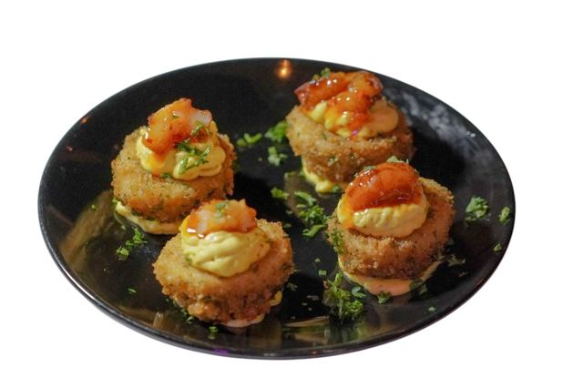 Crispy Angel Eggs Topped with Shrimp
